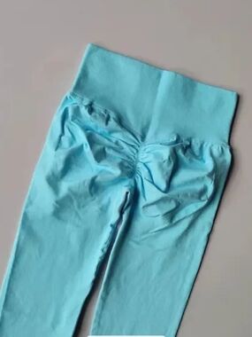 Light Blue Womens Leggings with Scrunch Waist